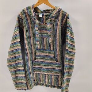 El Paso Saddle Blanket Pullover Hoodie Size Medium Green Blue